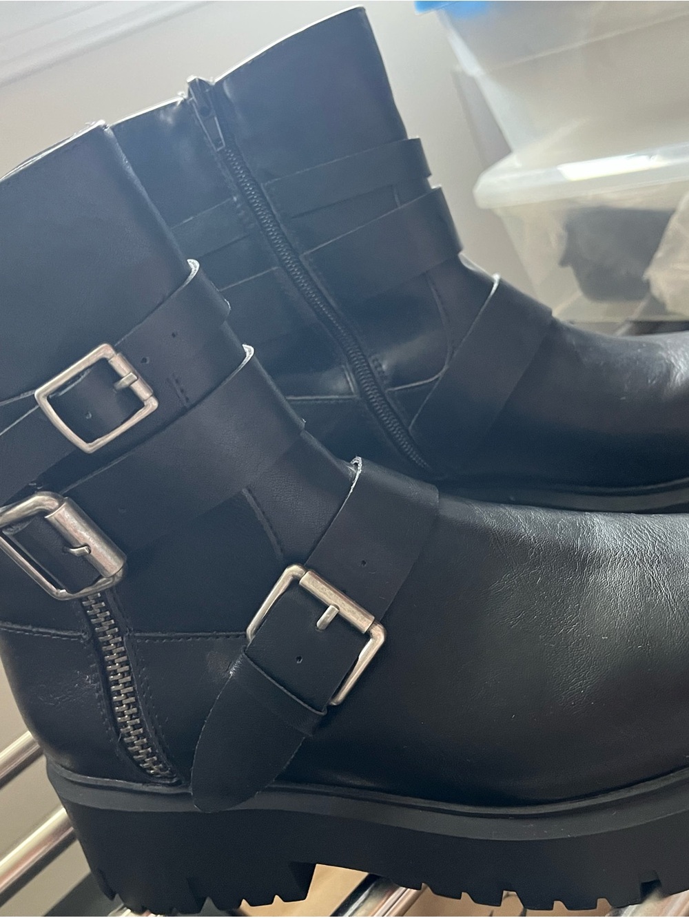 Madden Girl Black Buckle Strap Ankle Boots with Side Zip
